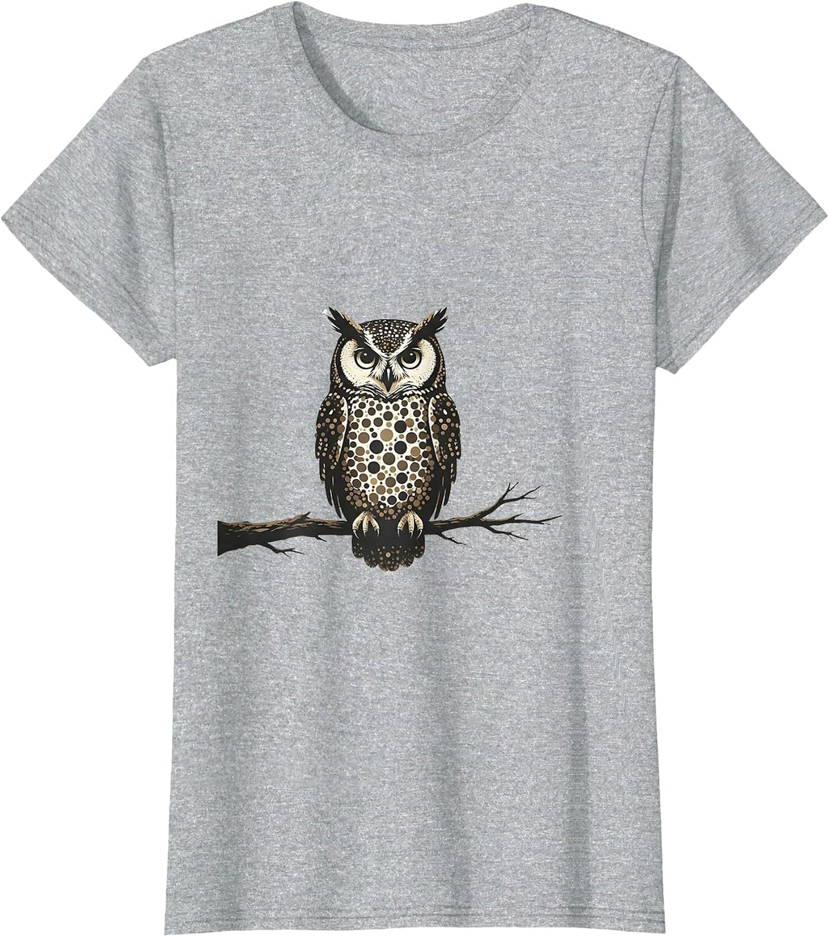 Polka Dot Spotted Owl Perched on Branch T-Shirt - Heather Grey