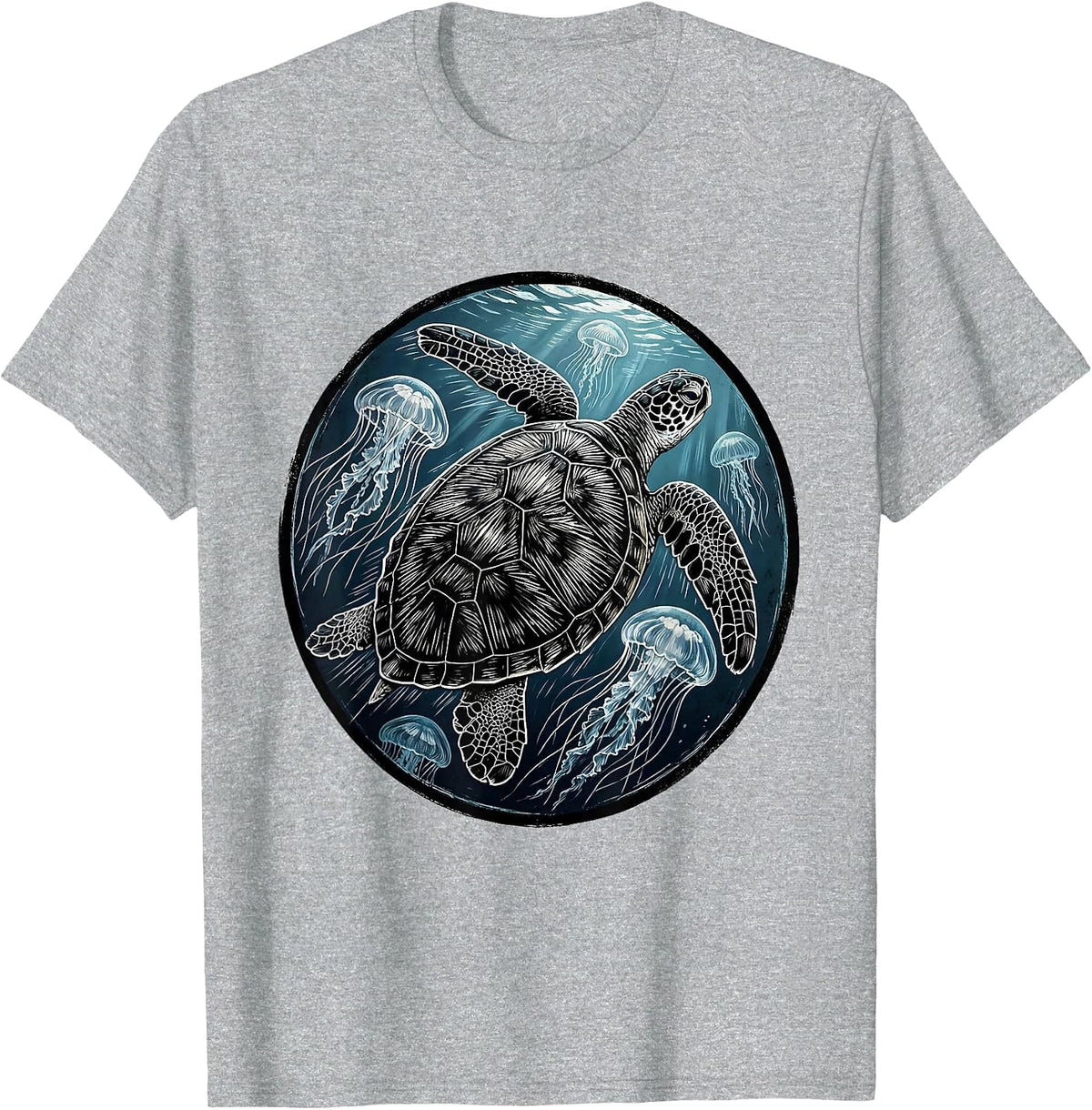 Men's Sea Turtle Swimming Through Jellyfish Bloom T-Shirt - Heather Grey