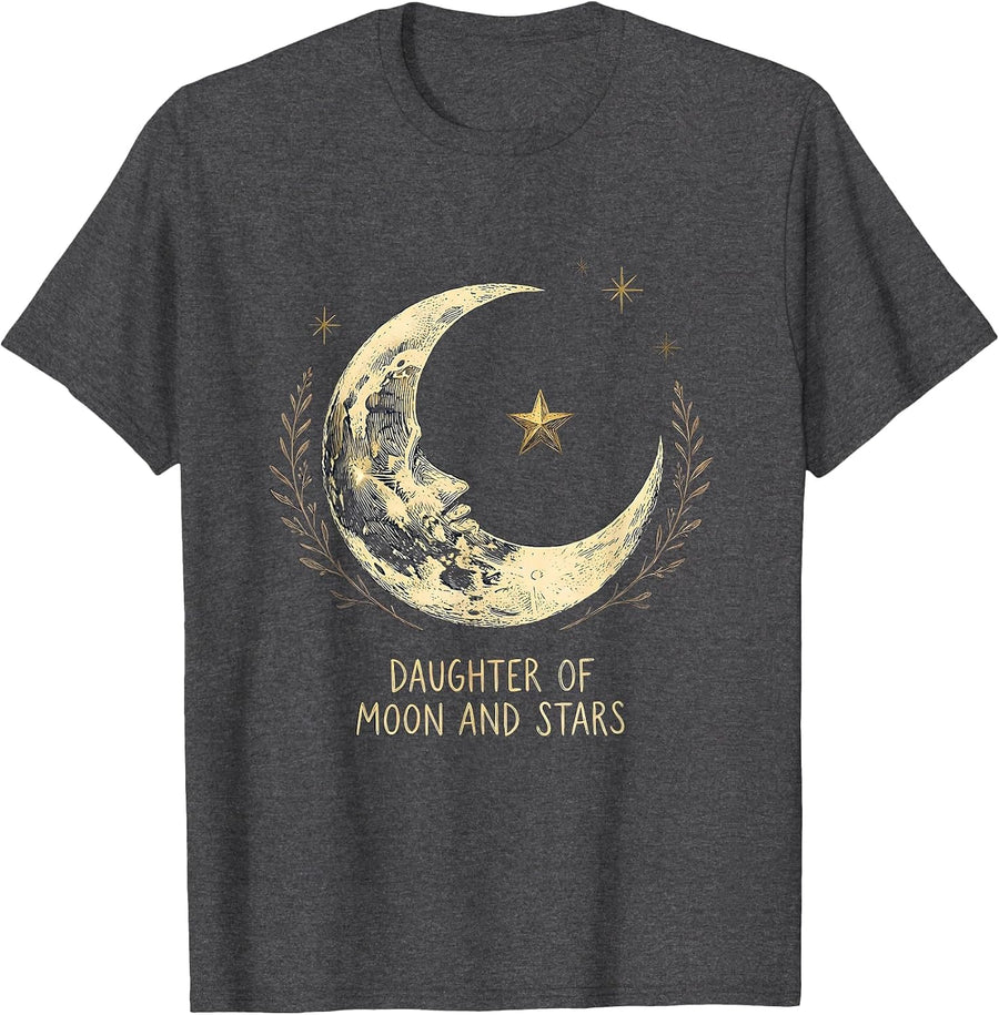 Men's Daughter of Moon and Stars Boho Celestial Mystic Astrology T-Shirt - Dark Heather Grey