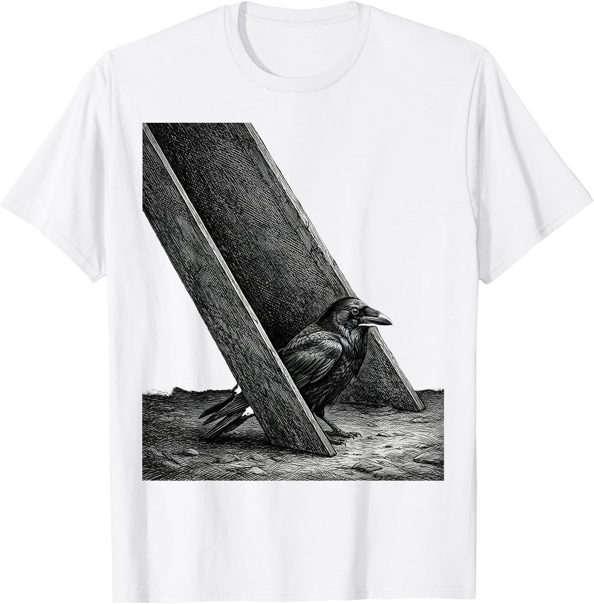 Men's Crow Raven Silhouette Gothic Dark Humor Bird Lover T-Shirt - White