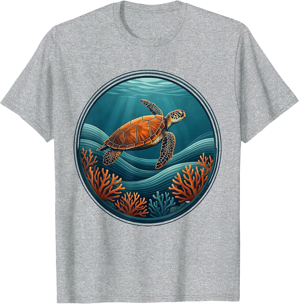 Men's Mexico Sea Turtle Coral Reef Ocean Illustration T-Shirt - Heather Grey