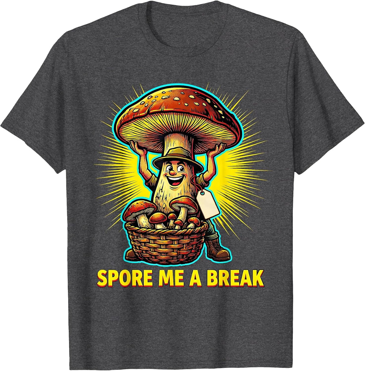 Men's Spore Me A Break Pop Art Funny Mushroom Forager Morel Hunter T-Shirt - Dark Heather Grey