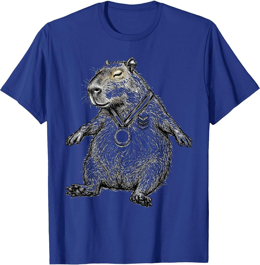 Capybara Line Art Funny Gamer Meme Humor T-Shirt - Royal Blue