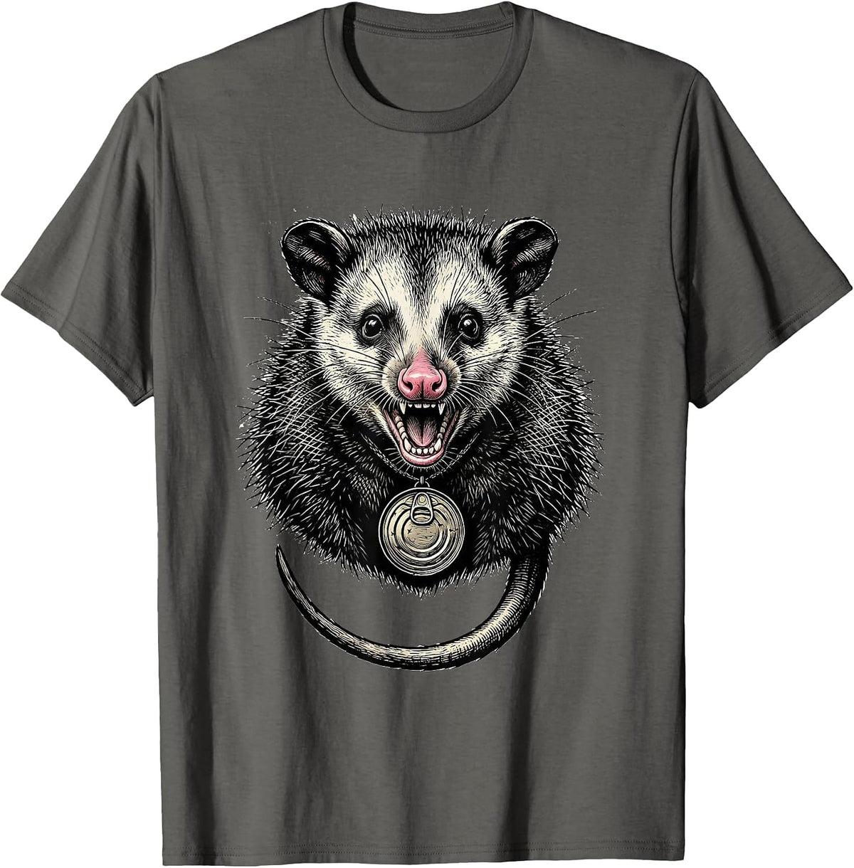 Symmetrical Opossum Portrait Funny Animal Meme T-Shirt - Asphalt Grey