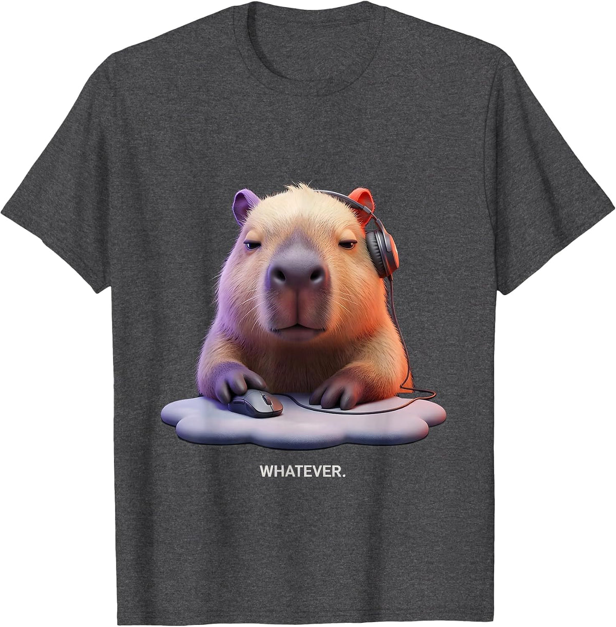 Men's Whatever Cute Kawaii Capybara Gamer Meme Humor T-Shirt - Dark Heather Grey
