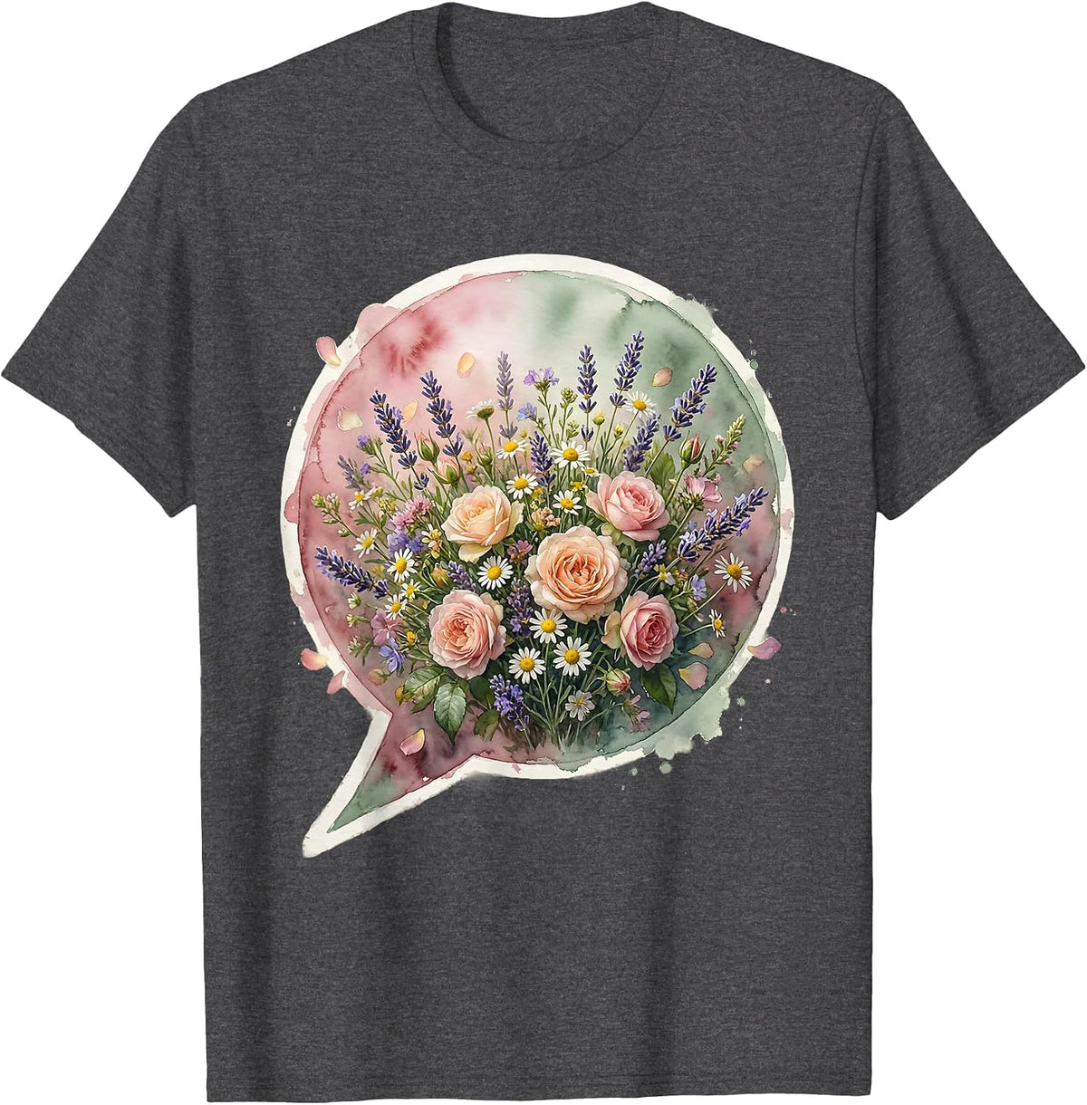 Special Education Teacher Floral Speech Bubble T-Shirt - Dark Heather Grey