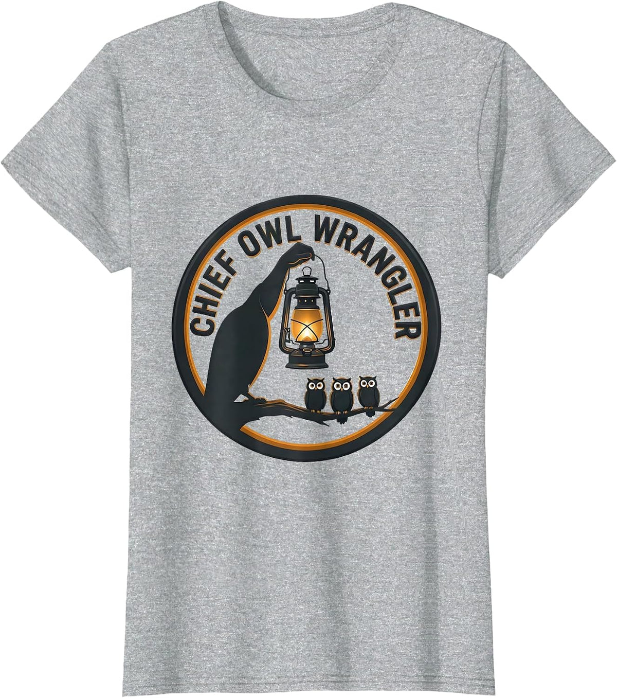 Chief Owl Wrangler Minimalist Teacher Owl Lover Back T-Shirt - Heather Grey