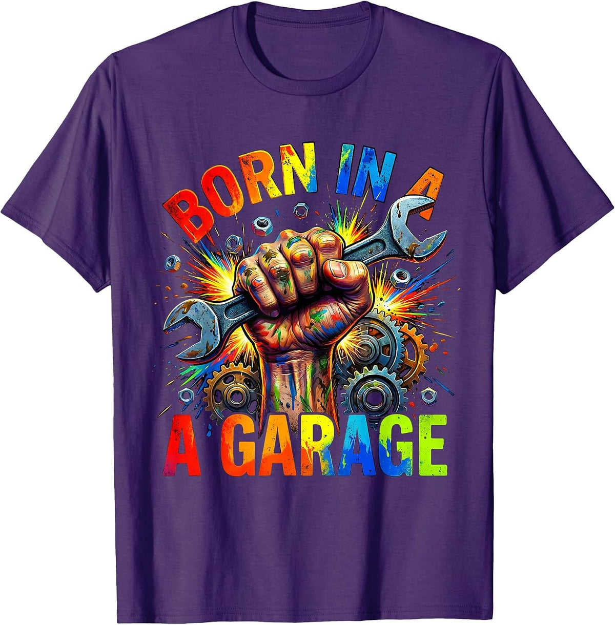 Men's Born in a Garage Mechanic Pride Design T-Shirt - Purple