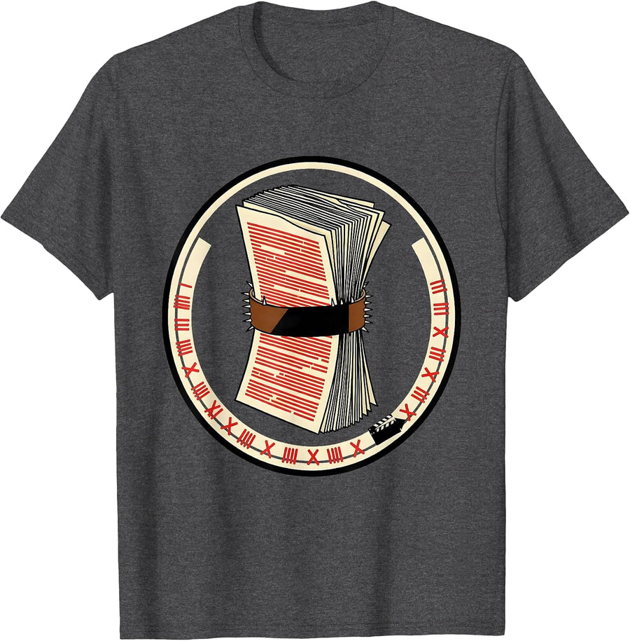 Men's Sealed Script Badge Theater Kid Stage Performer Humor T-Shirt - Dark Heather Grey