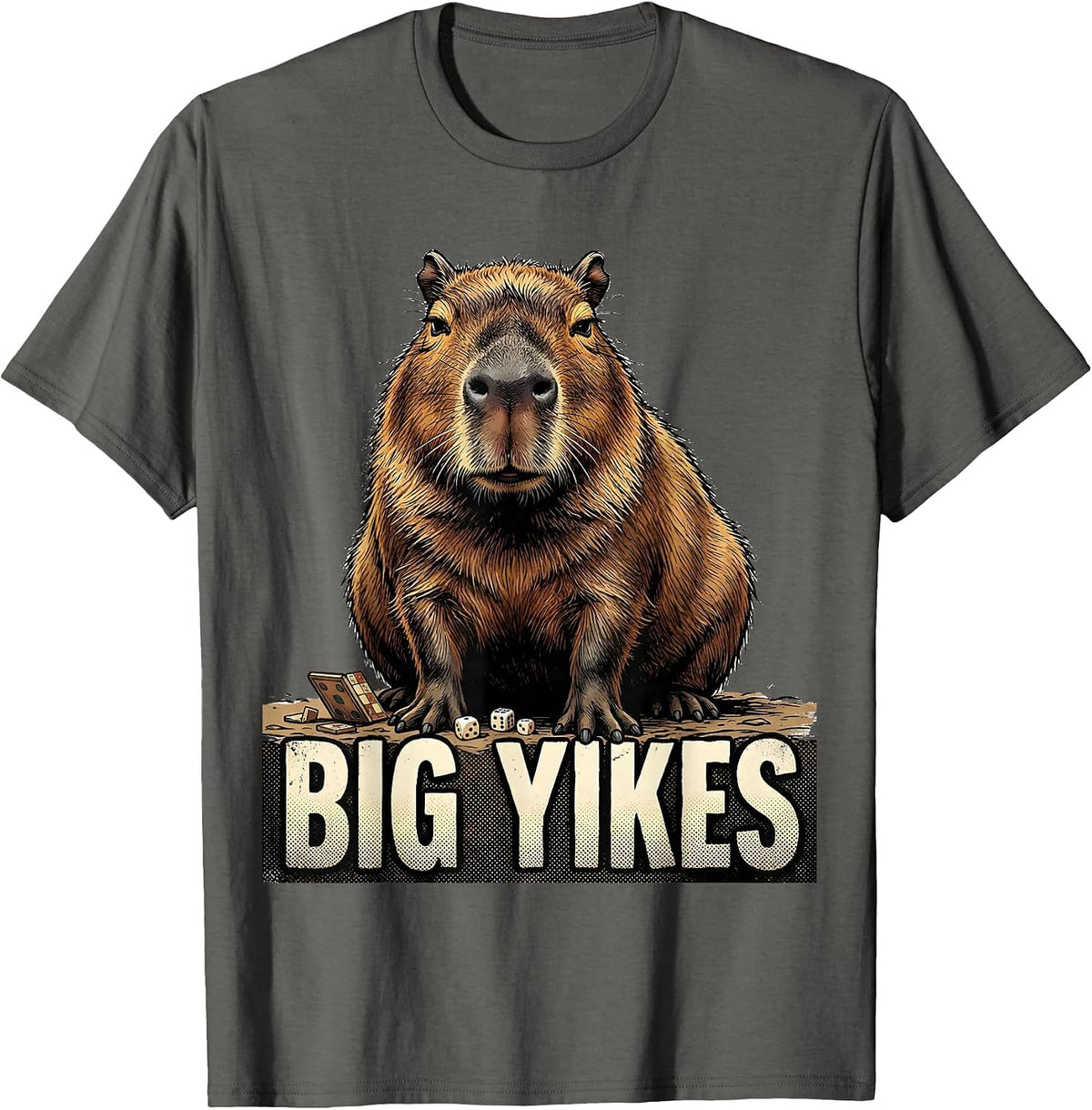 Big Yikes Funny Capybara Animal Meme Gamer Humor T-Shirt - Asphalt Grey