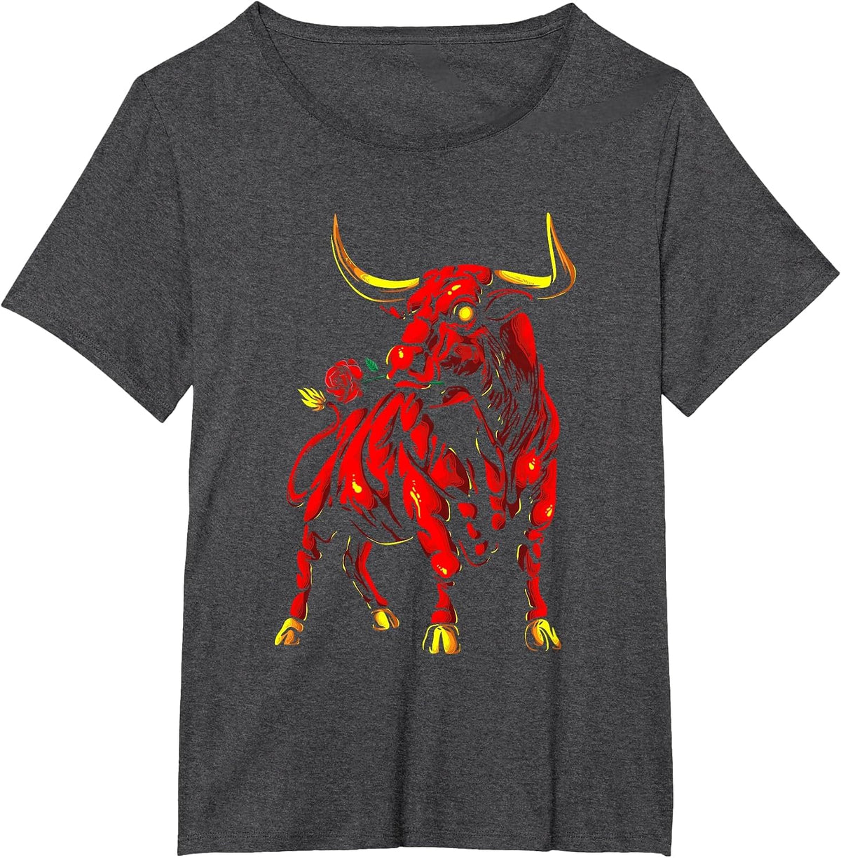 Bull with Rose | Spanish Bullfighting | Bull Riding T-Shirt - Dark Heather Grey
