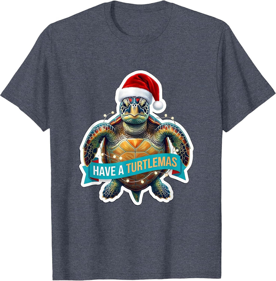 Have A Turtlemas Cheerful Sea Turtle Santa Hat Holiday T-Shirt - Heather Blue