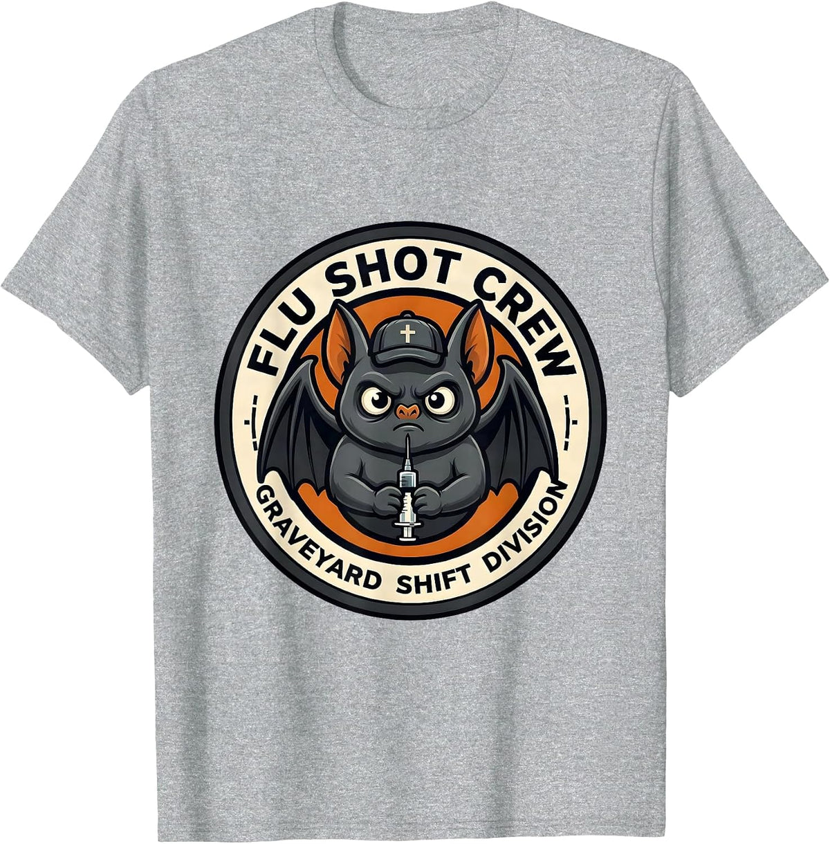 Men's Flu Shot Crew Graveyard Shift Division Nurse T-Shirt - Heather Grey