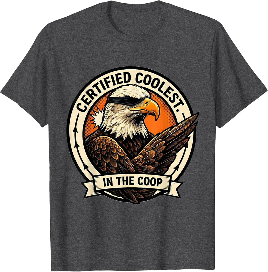 Men's Certified Coolest In The Coop Comic Book Eagle Mascot Humor T-Shirt - Dark Heather Grey