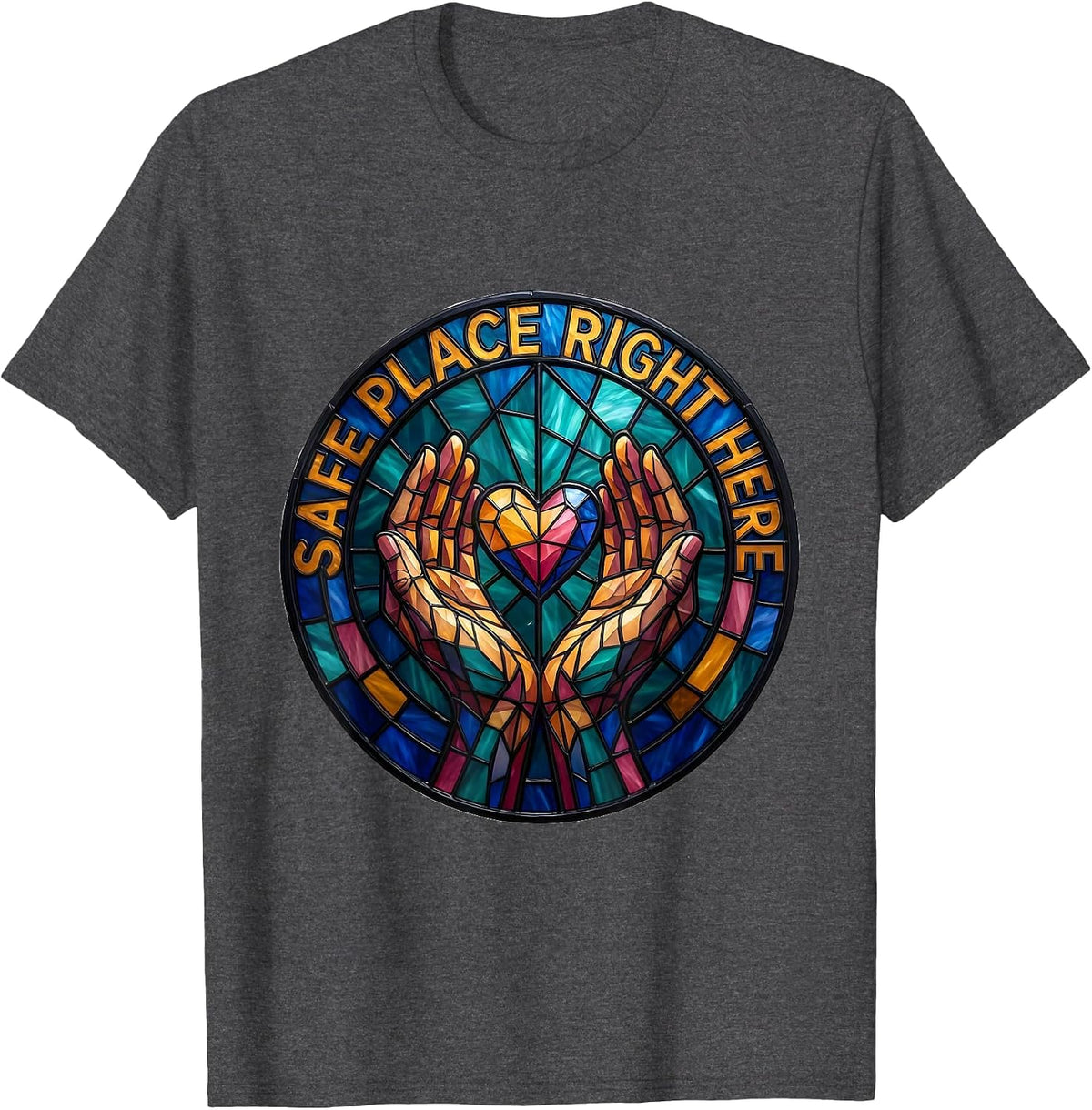 Men's Safe Place Right Here Comfort and Support Design T-Shirt - Dark Heather Grey
