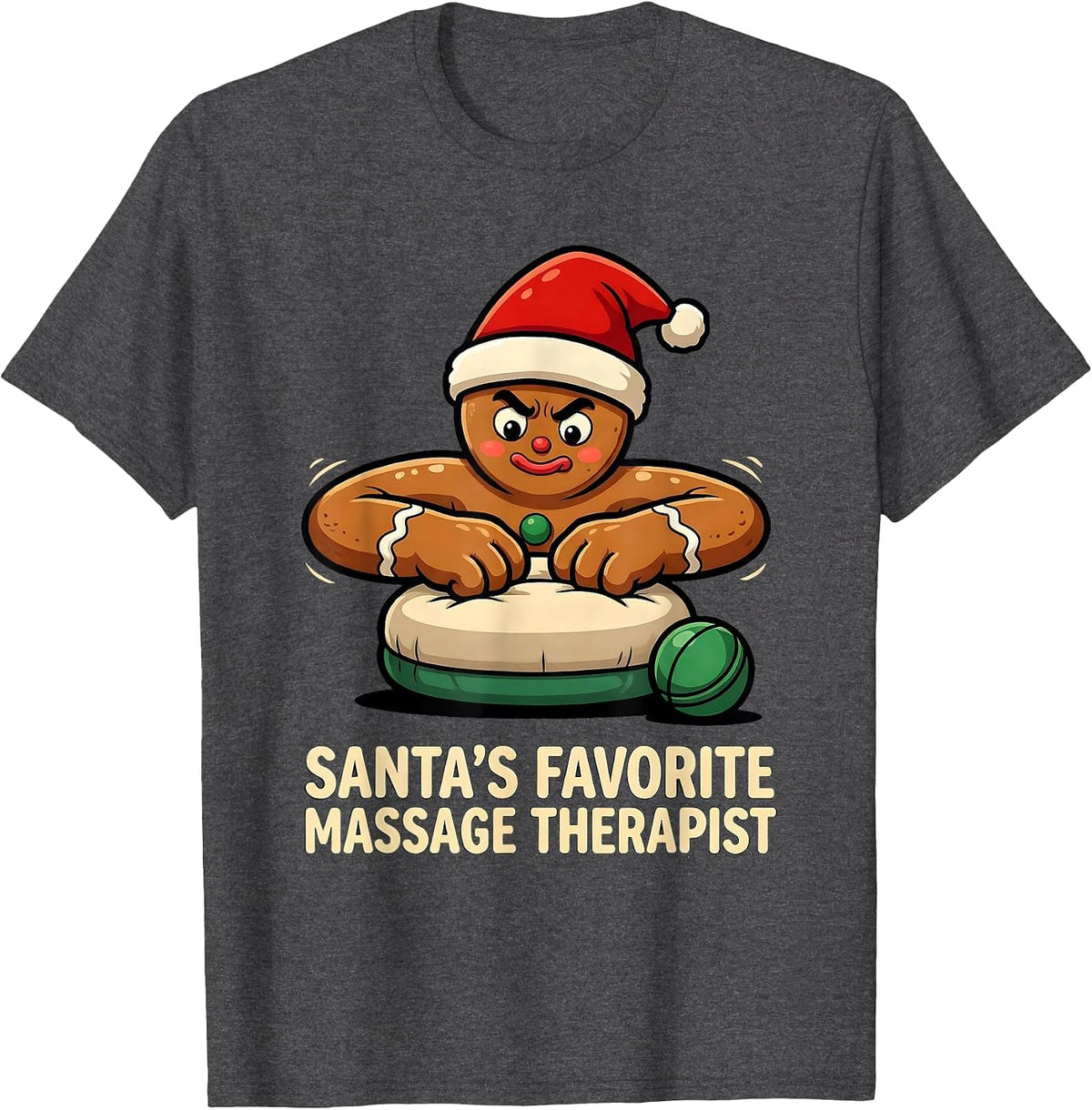 Santa's Favorite Massage Therapist Funny Physical Therapy T-Shirt - Dark Heather Grey