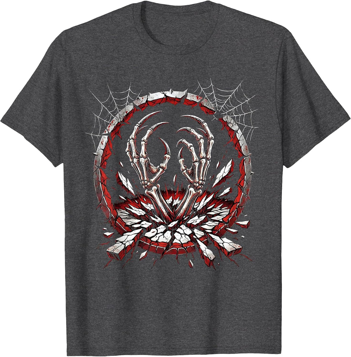 Demon Hands Breaking Through Cracked Ground T-Shirt - Dark Heather Grey