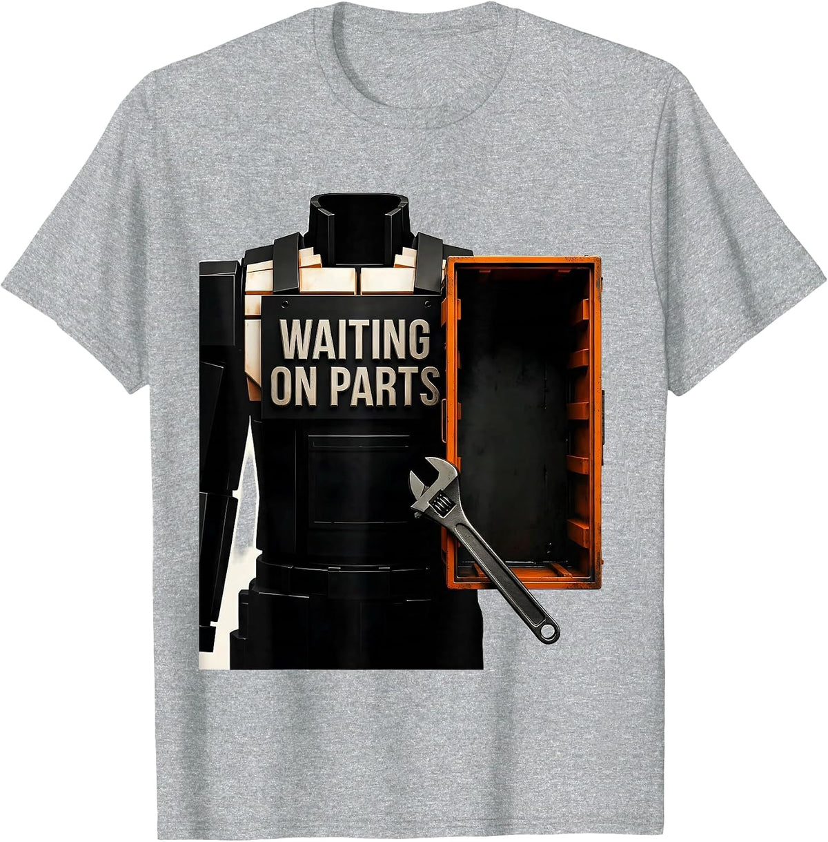 Men's Waiting On Parts Brutalist Graphic Funny Mechanic Auto T-Shirt - Heather Grey