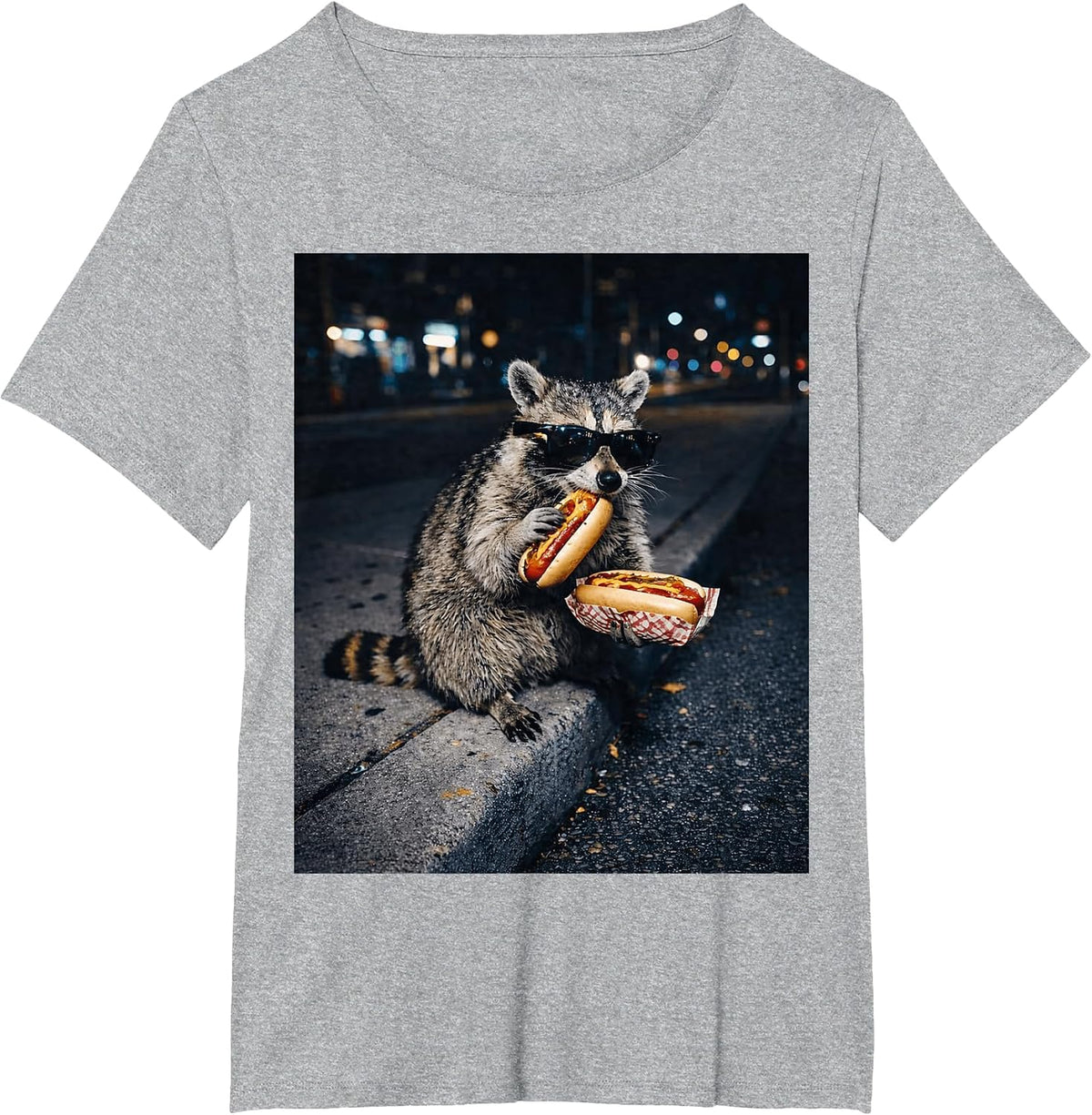 Raccoon Eating Hot Dogs Meme Hungry Trash Panda Snack Animal T-Shirt - Heather Grey