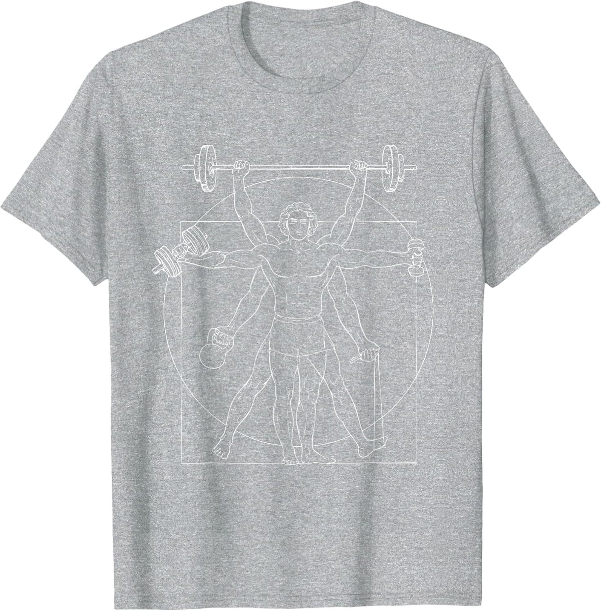 Vitruvian Strength Da Vinci Gym Humorous Design T-Shirt - Heather Grey