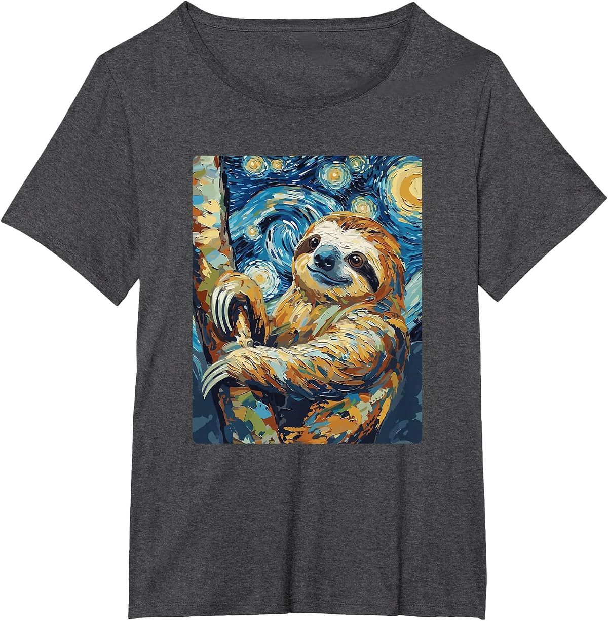 Art Funny Sloth Painting Artist Starry Night T-Shirt - Dark Heather Grey