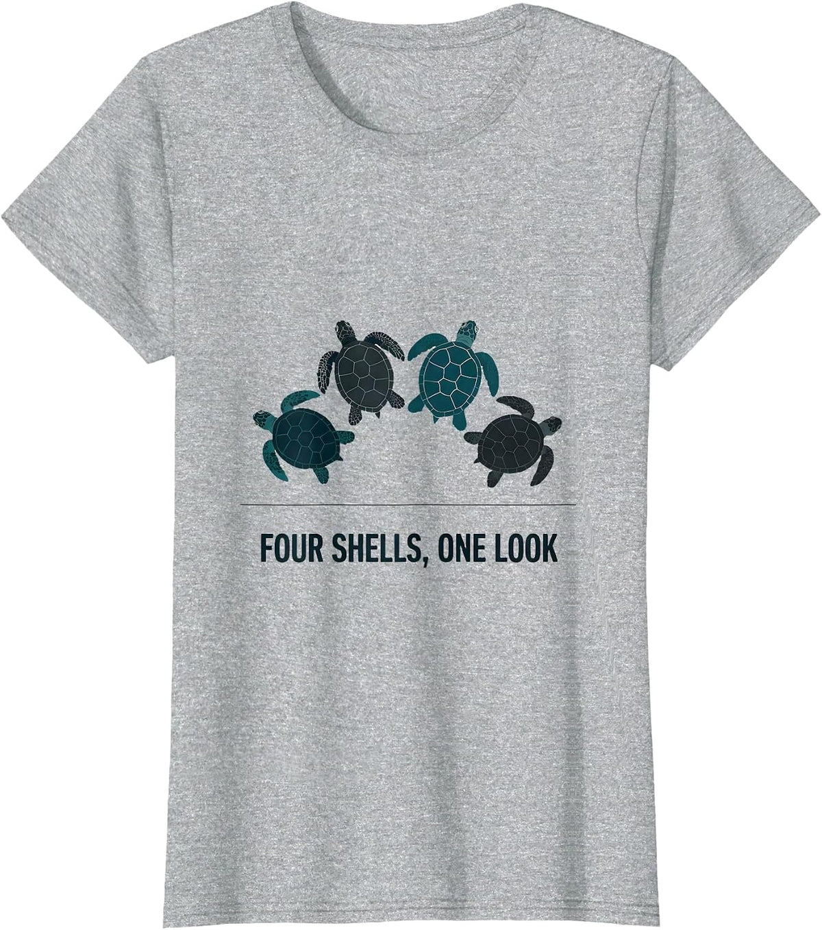 Women's Four Shells One Look Editorial Conceptual Sea Turtle T-Shirt - Heather Grey