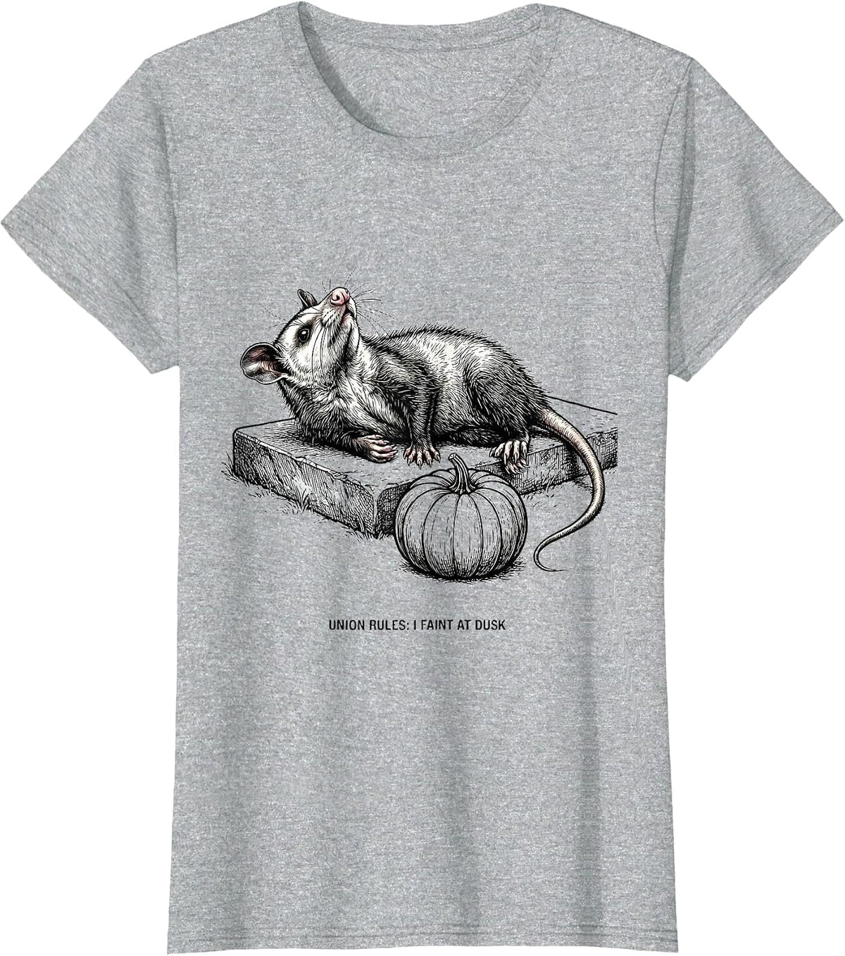 Union Rules I Faint At Dusk Vintage Opossum Halloween Spooky T-Shirt - Heather Grey