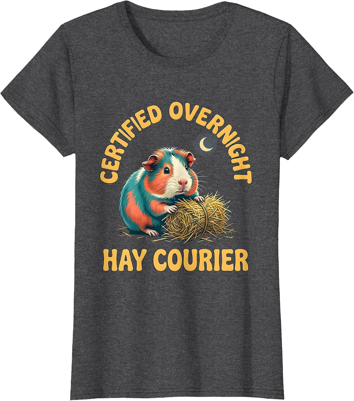 Women's Certified Overnight Hay Courier Funny Guinea Pig Owner Cavy T-Shirt - Dark Heather Grey