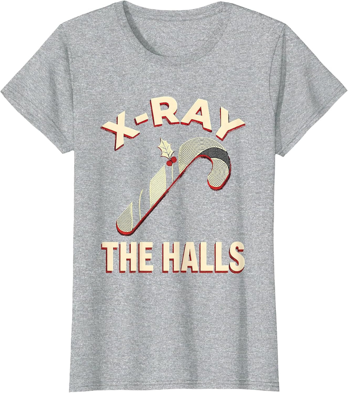 Women's X-Ray The Halls Risograph Radiology Tech Christmas Skeleton T-Shirt - Heather Grey