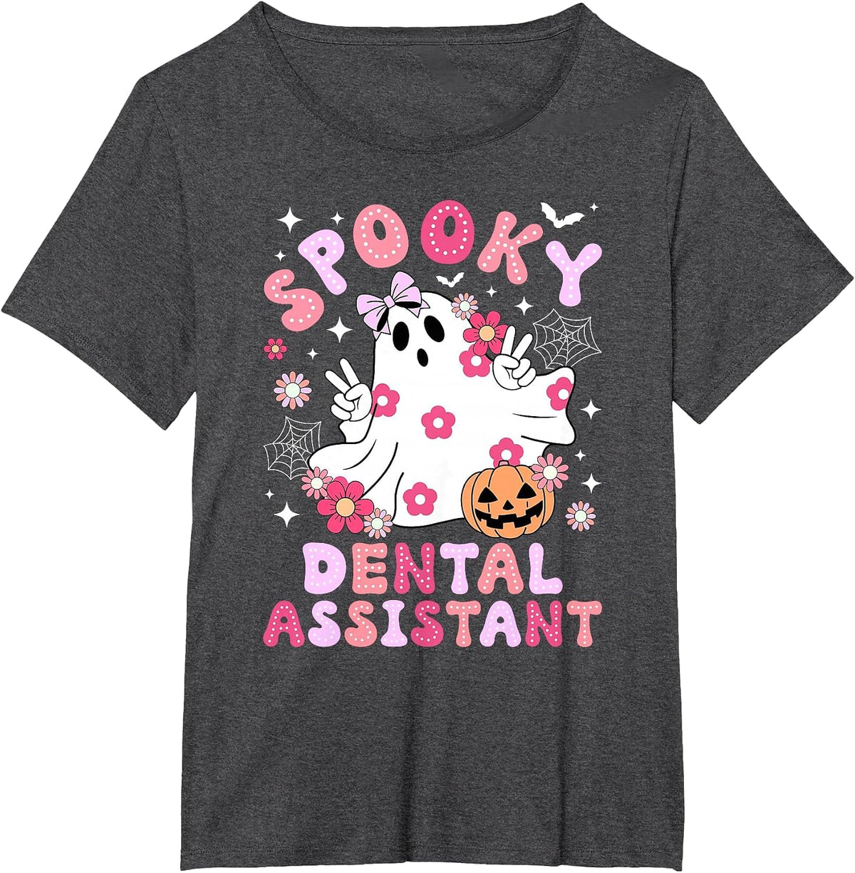 Spooky Dental Assistant Halloween Dental Assisting Groovy T-Shirt - Dark Heather Grey