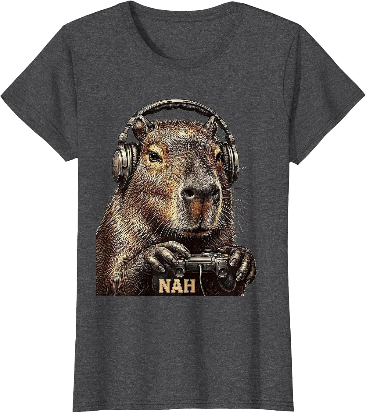 Women's Nah Funny Capybara Gamer Meme Humor Video Games T-Shirt - Dark Heather Grey