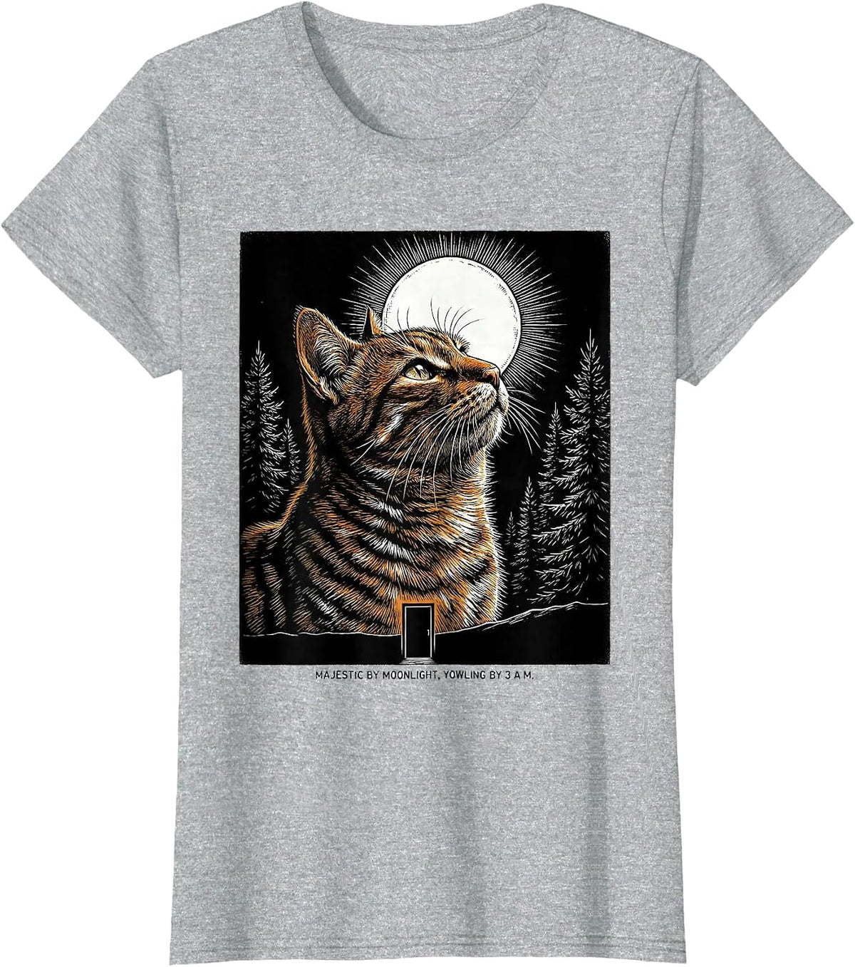 Majestic By Moonlight, Yowling By 3 A.M. Orange Tabby Cat T-Shirt - Heather Grey