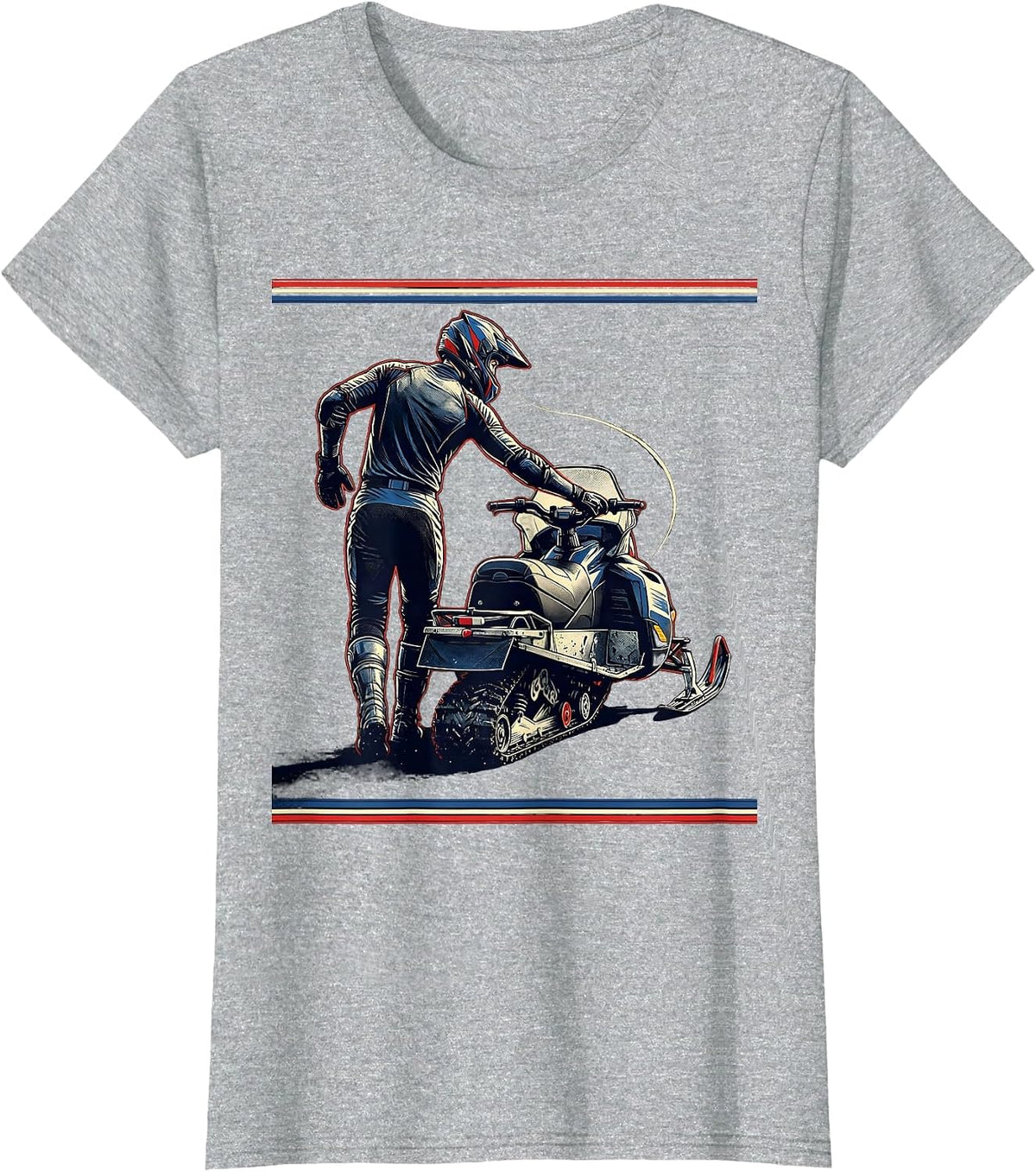 Helmeted Snowmobile Rider Sports Humor Gift T-Shirt - Heather Grey