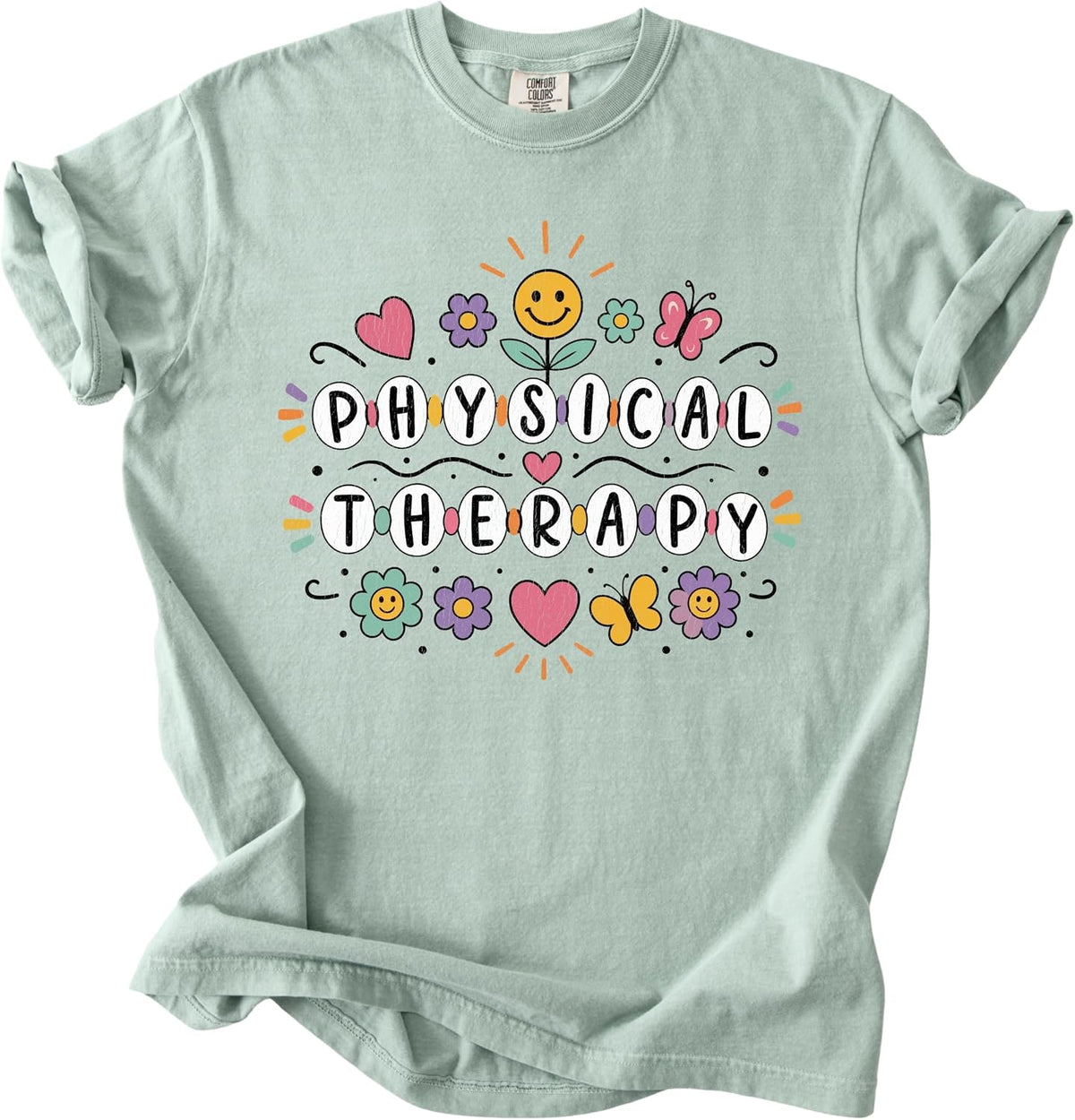 Physical Therapy T-Shirt, Colorful Floral PT Professional Graphic Tee - Bay