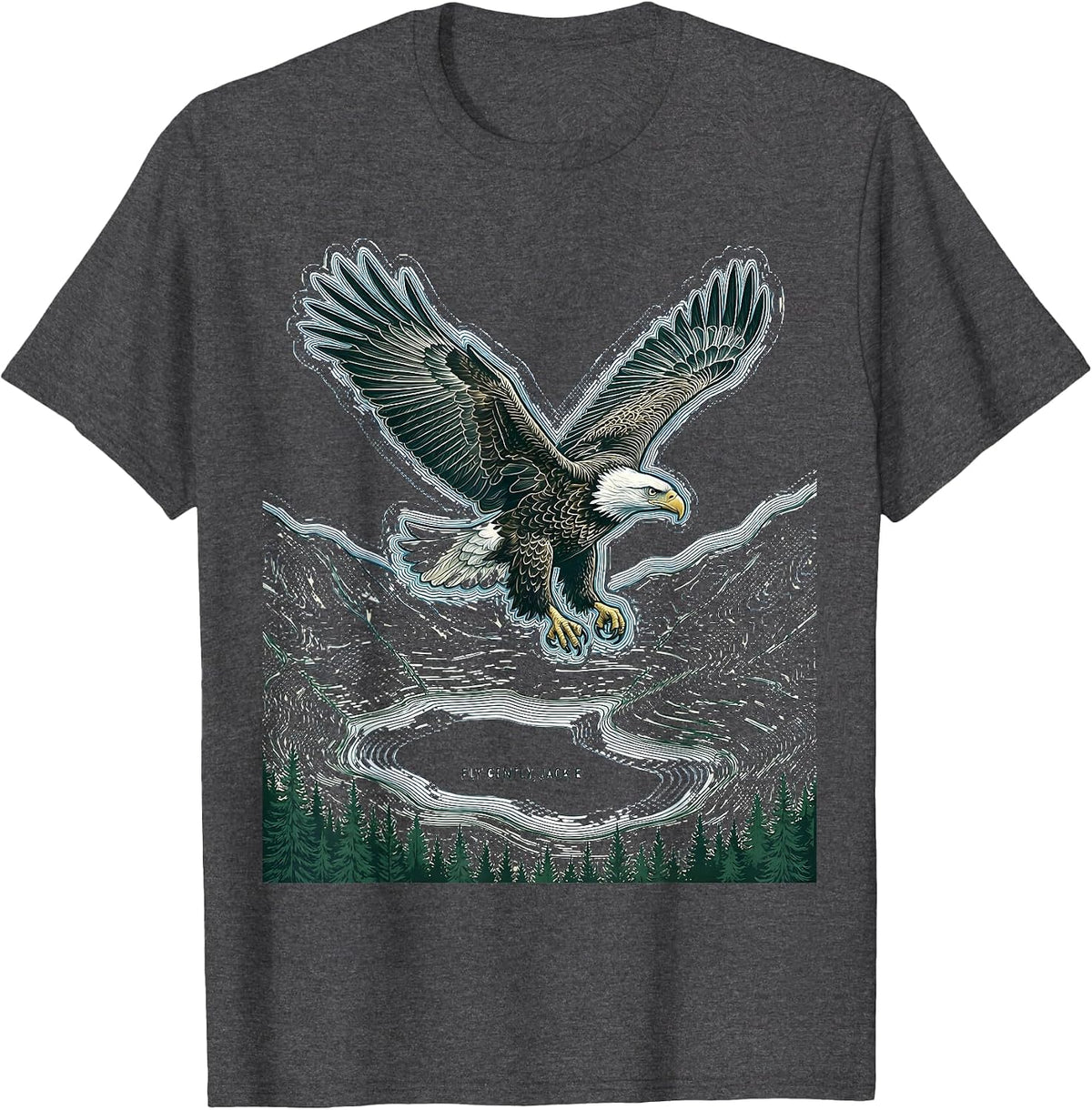Men's Fly Gently, Jackie Topographic Eagle Memorial Tribute T-Shirt - Dark Heather Grey