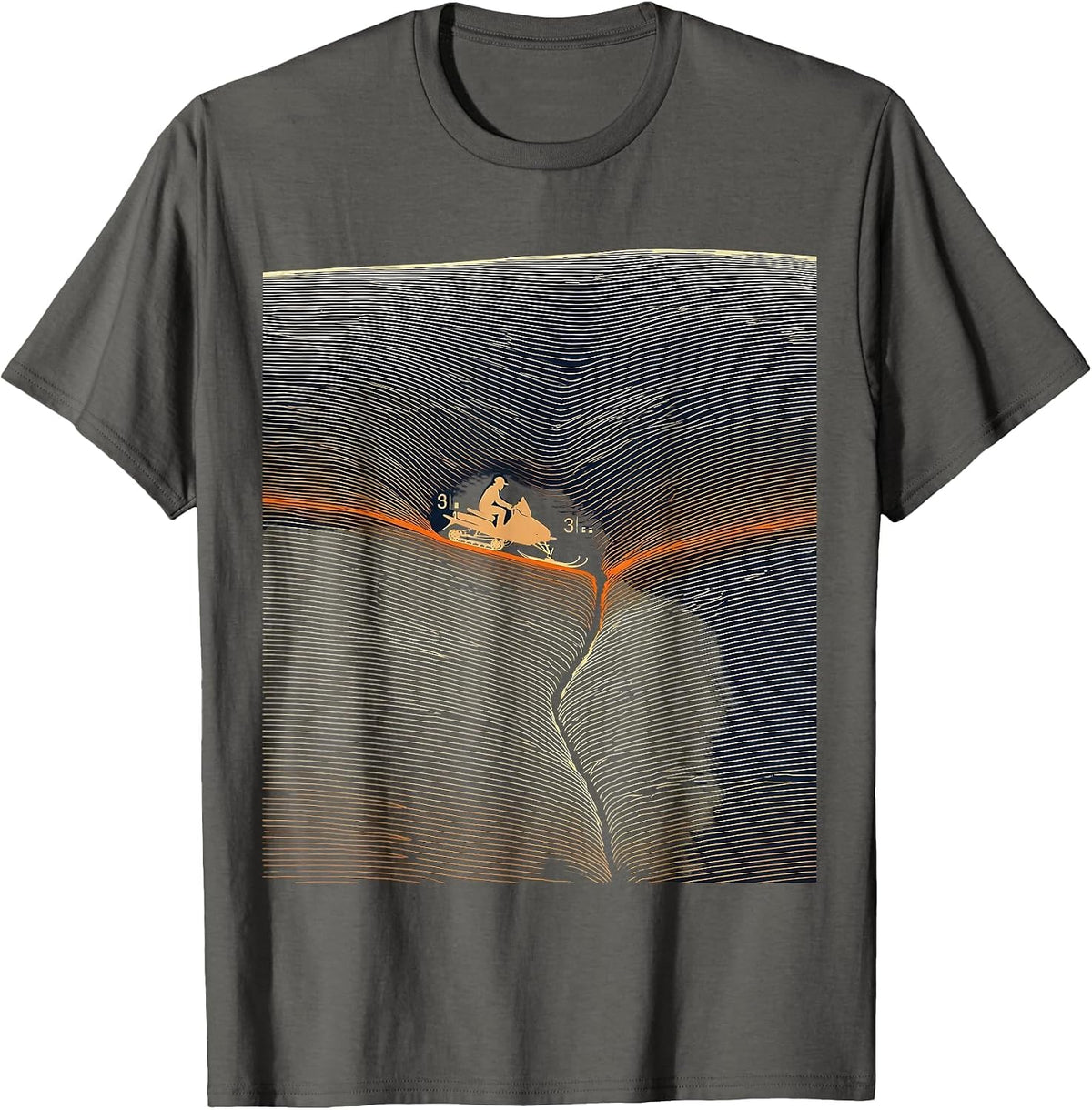 Topographic Contour Snowmobile Rider Winter Humor T-Shirt - Asphalt Grey