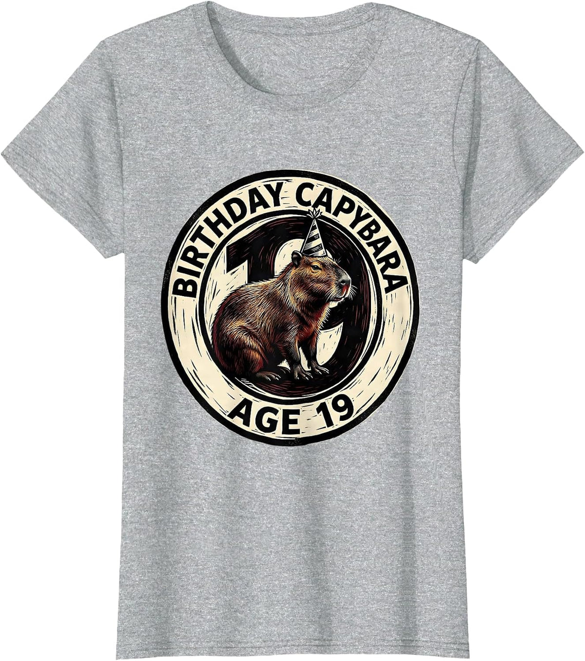 Birthday Capybara Age 19 Funny Animal Lover Party T-Shirt - Heather Grey