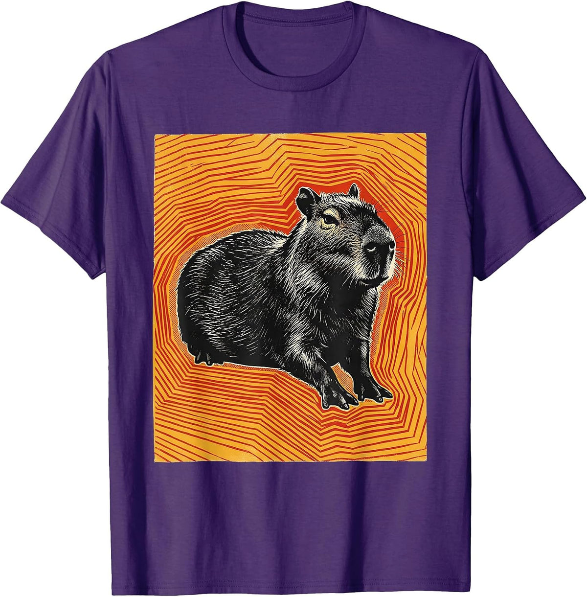 Men's Low Capybara Screenprint Poster Animal Humor T-Shirt - Purple