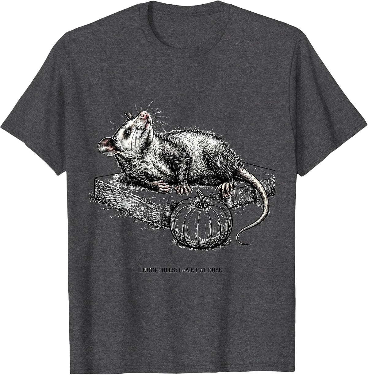 Union Rules I Faint At Dusk Vintage Opossum Halloween Spooky T-Shirt - Dark Heather Grey