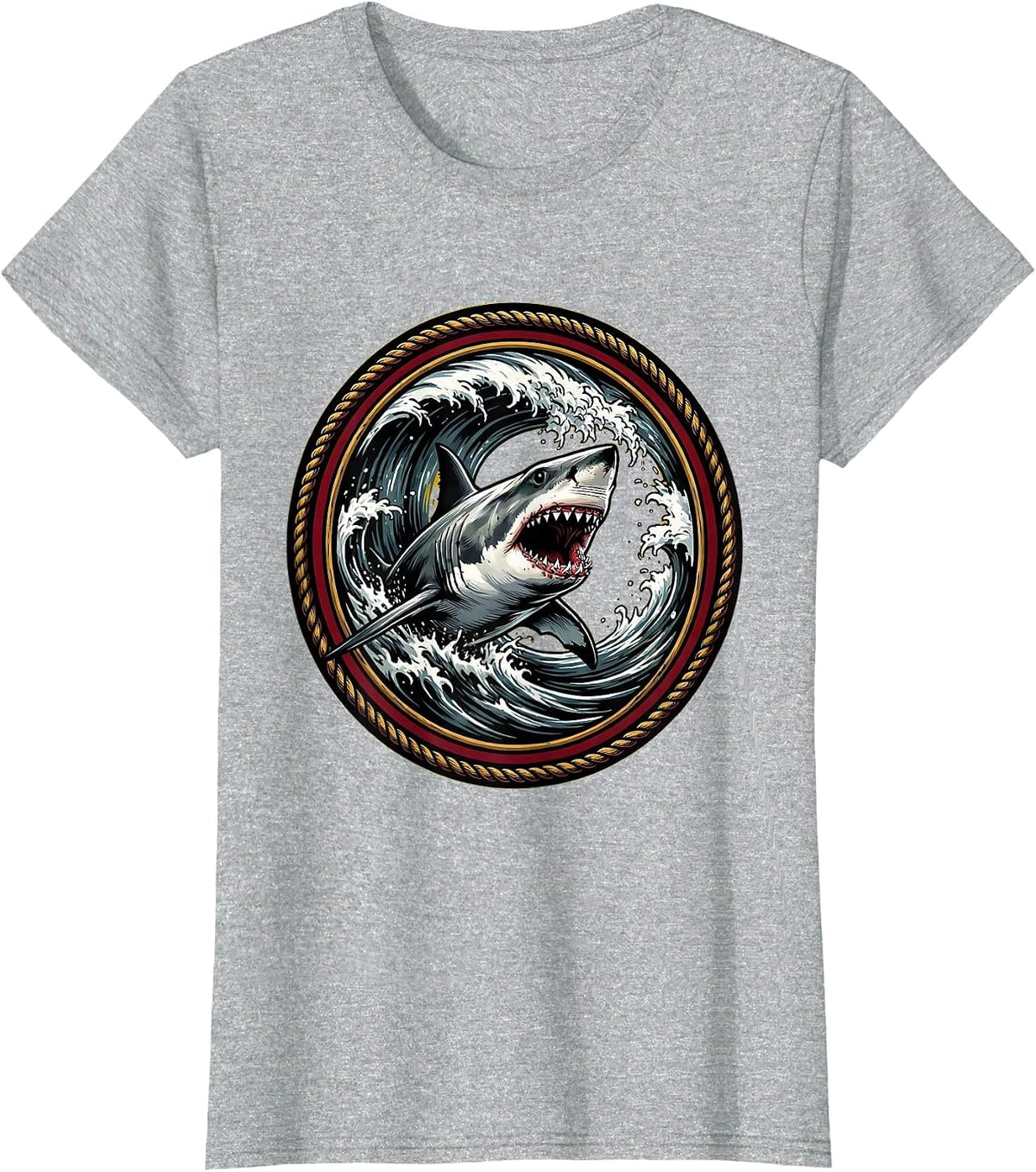 Shark Emerging From Crashing Barrel Wave T-Shirt - Heather Grey