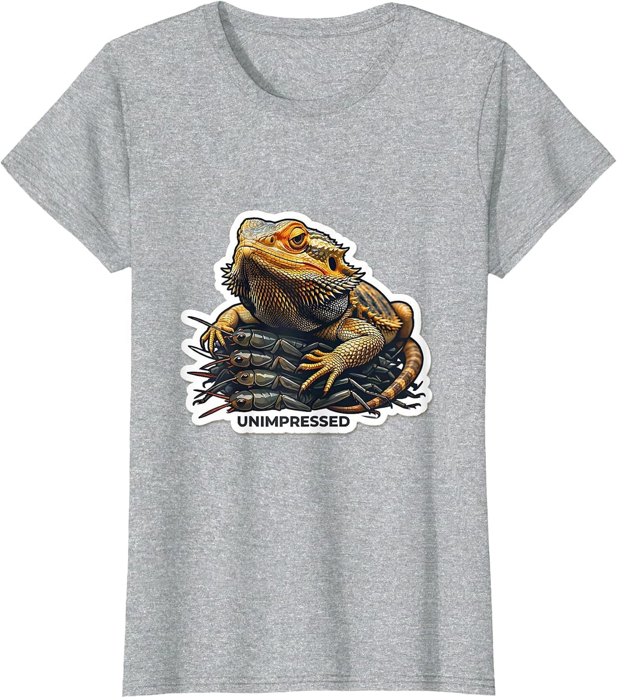 Unimpressed Bearded Dragon Sticker Style Pet Owner Meme T-Shirt - Heather Grey