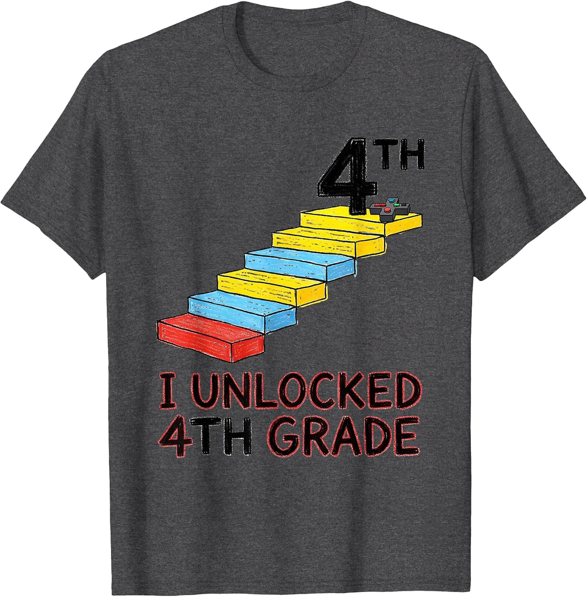Men's I Unlocked 4th Grade Naive Kidcore Back To School Gamer T-Shirt - Dark Heather Grey