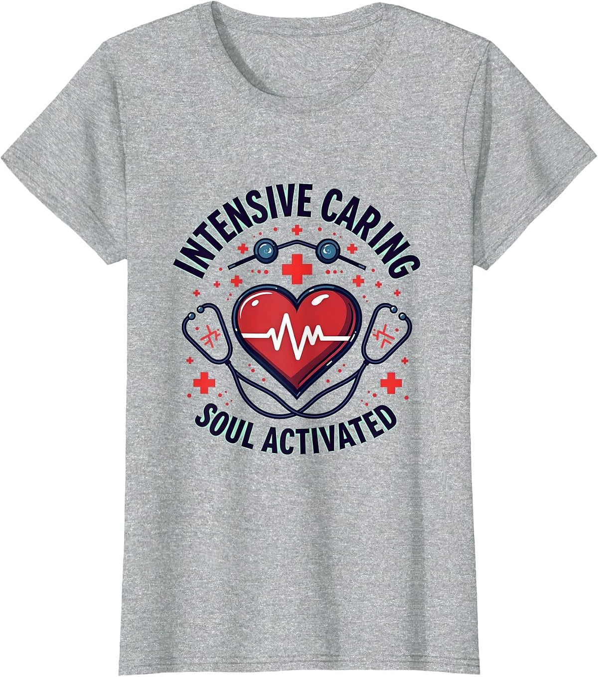 Intensive Caring Soul Activated ICU Nurse Design T-Shirt - Heather Grey