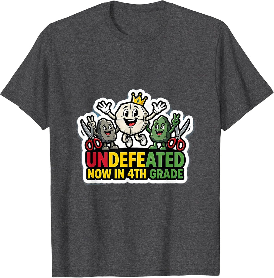 Men's Undefeated, Now In 4th Grade Back To School Rock Paper T-Shirt - Dark Heather Grey