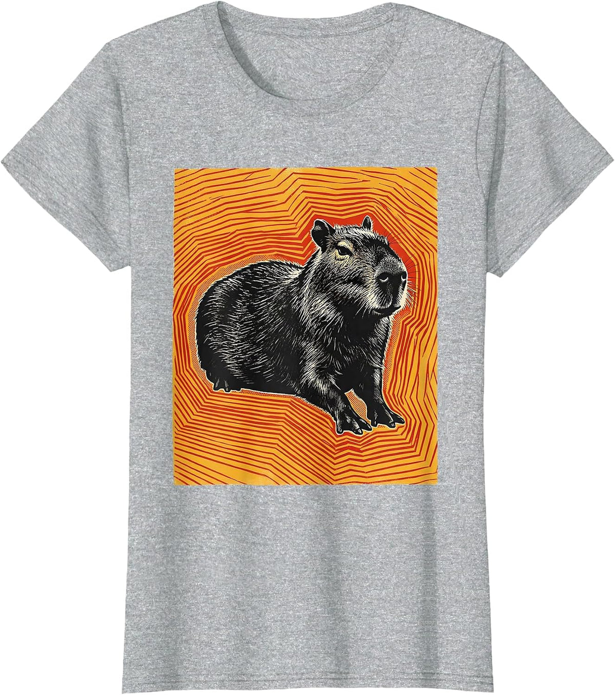 Women's Low Capybara Screenprint Poster Animal Humor T-Shirt - Heather Grey