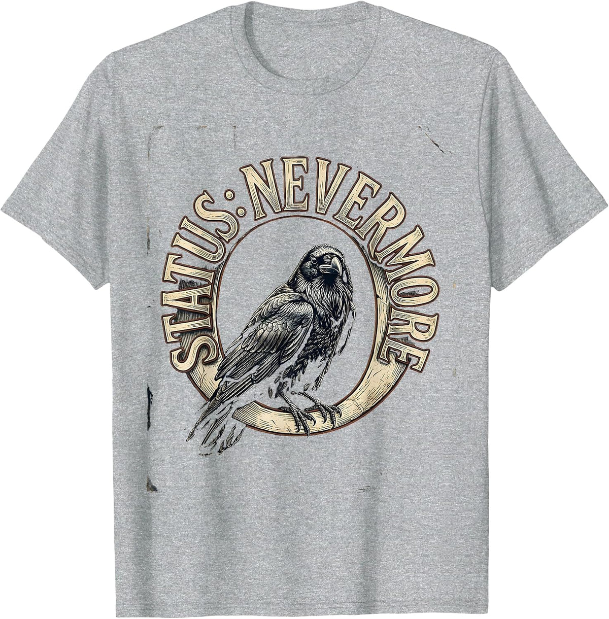 Men's Status Nevermore Vintage Gothic Edgar Allan Poe Raven Fan T-Shirt - Heather Grey