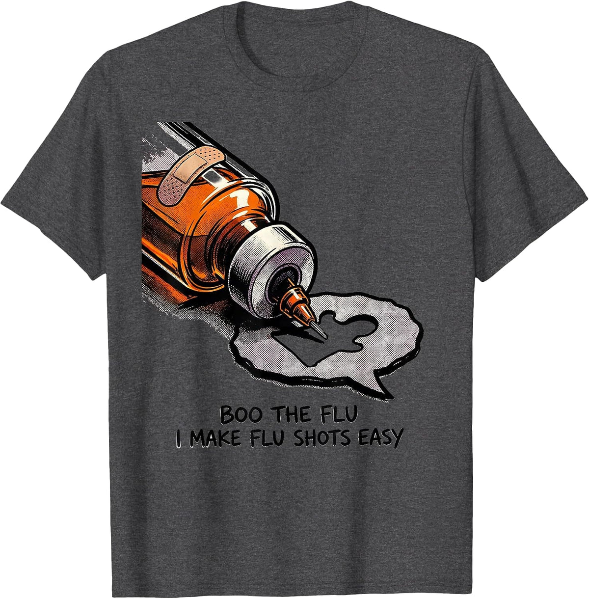 Men's Boo the Flu I Make Flu Shots Easy Funny Nurse Halloween T-Shirt - Dark Heather Grey