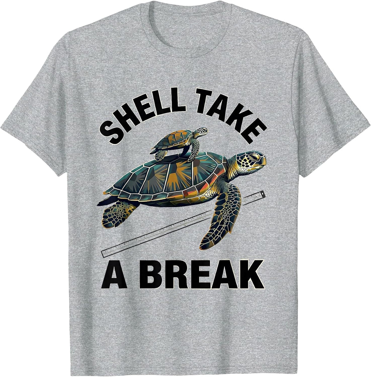 Men's Shell Take A Break Midcentury Modern Sea Turtle Ocean Animal T-Shirt - Heather Grey