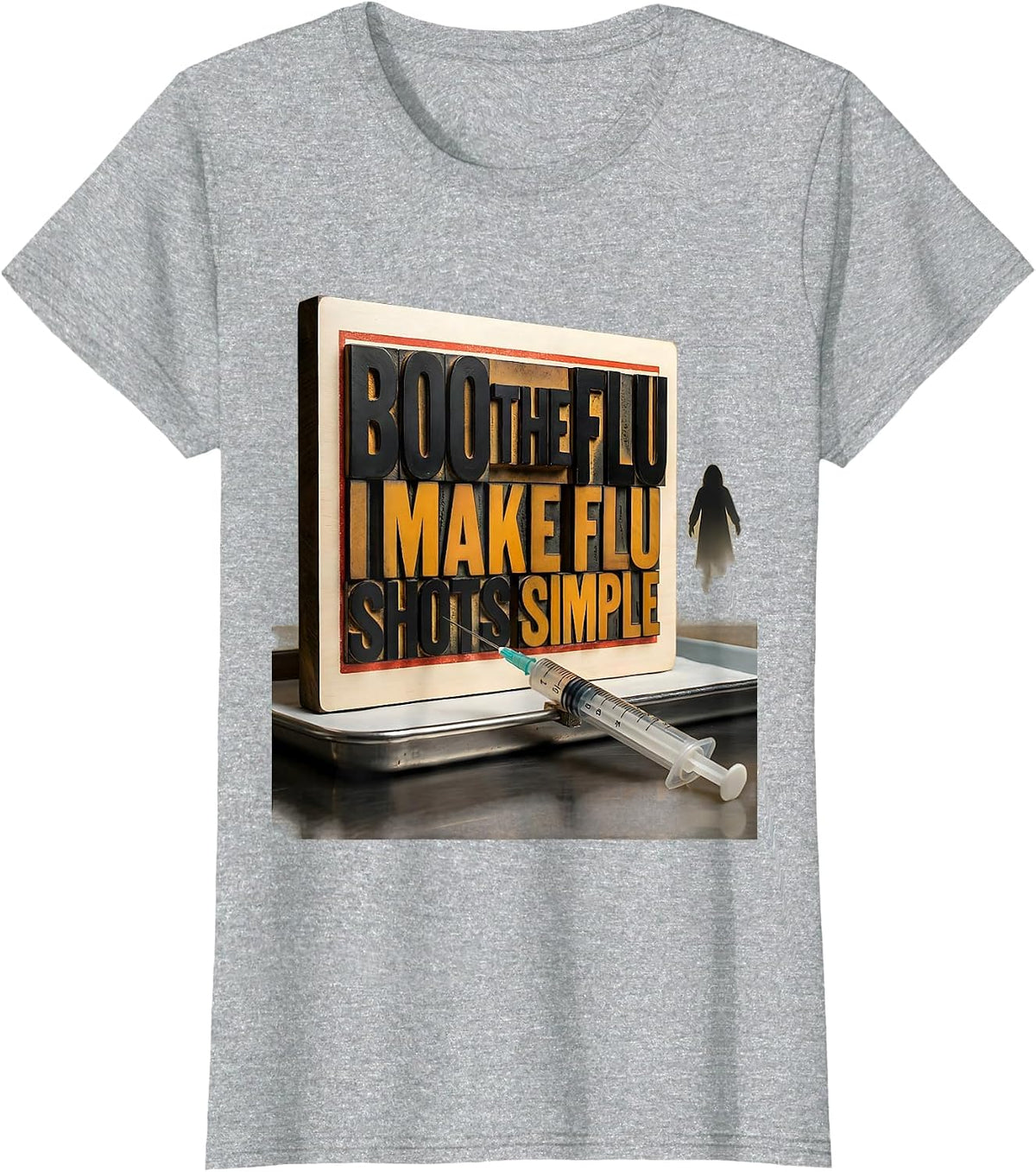 Women's Boo the Flu I Make Flu Shots Simple Funny Nurse Halloween T-Shirt - Heather Grey