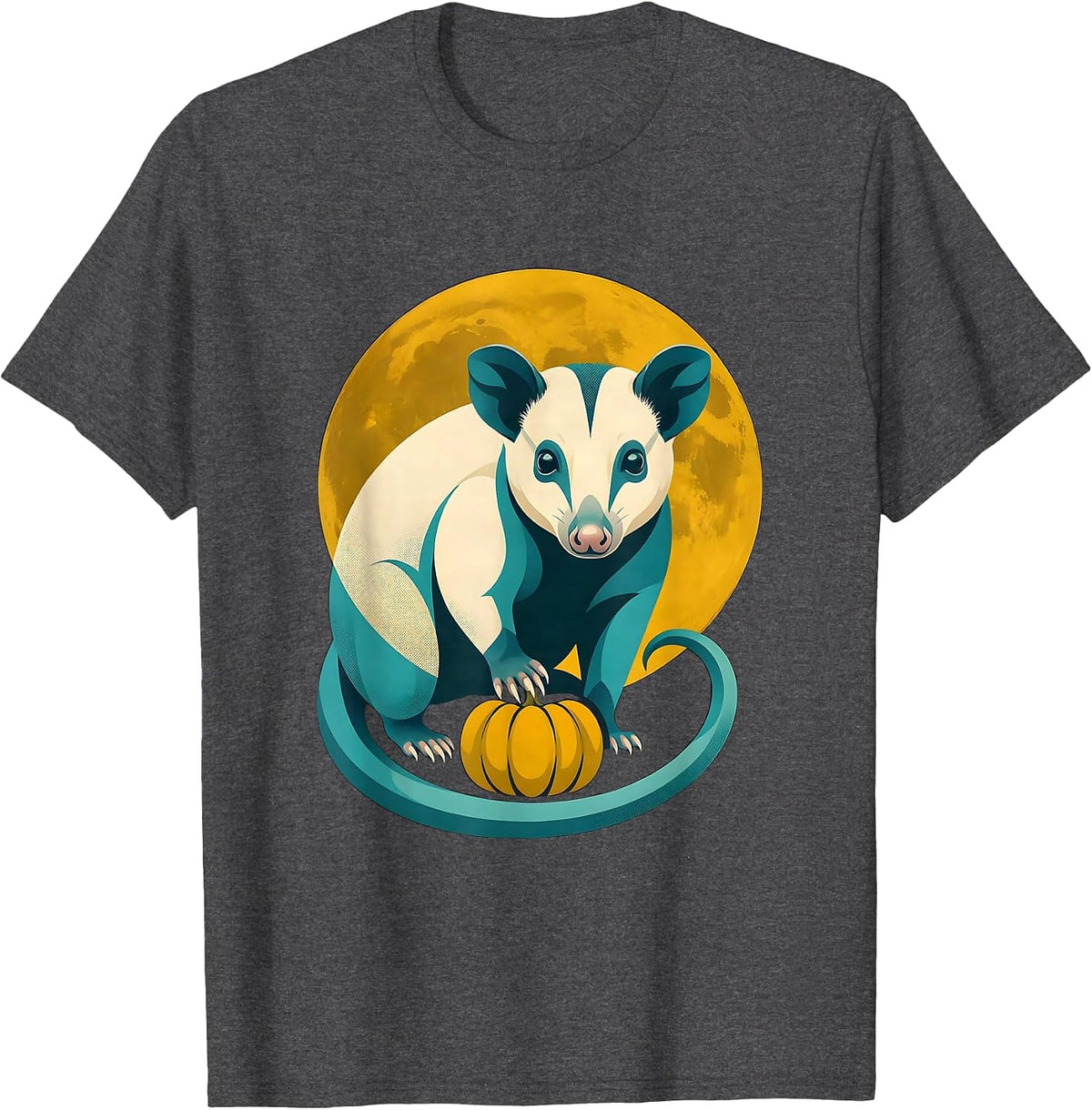 Men's Opossum Moon Halloween Vintage Creature Illustration T-Shirt - Dark Heather Grey